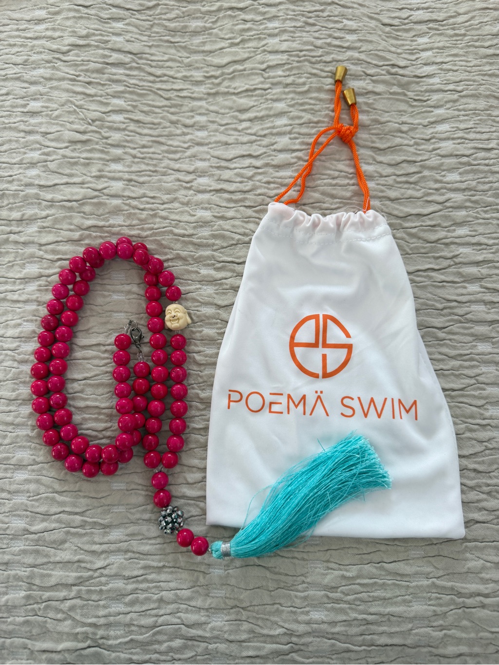 Poema Pink Beaded Necklace With Turquoise Tassel